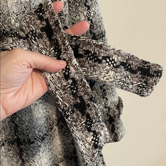 BKE Women Black and White Hooded Checkered Tweed Belted Pea Coat LRG Y2K Preppy - Picture 13 of 16